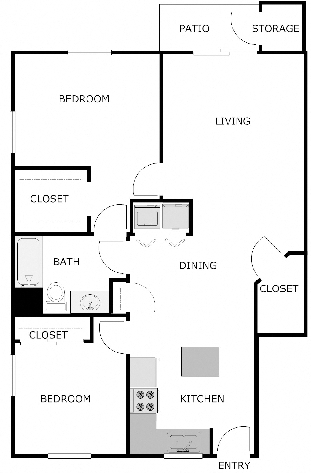 Floor plan for 2 beds, 1 bath, 1050 sqft